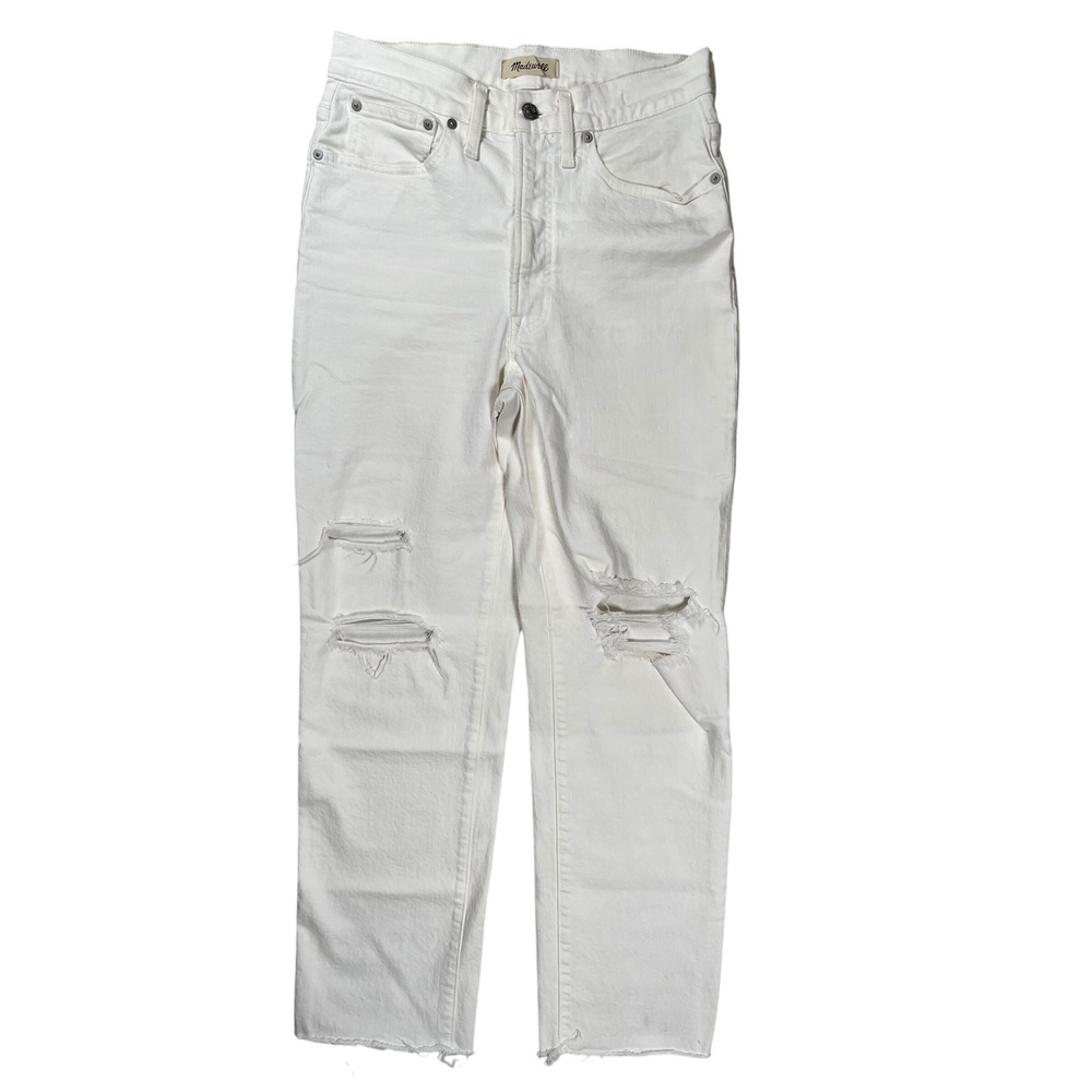 Madewell Perfect Vintage Straight Jean Women 27 White Distressed Raw Hem Summer‎